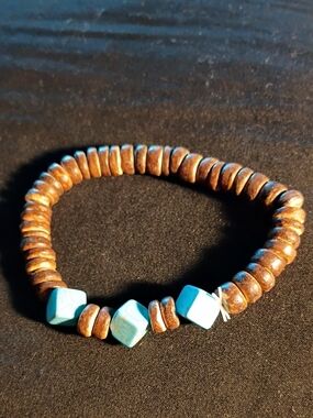 Turquoise and Brown Beaded Stretch Bracelet - Women Jewelry